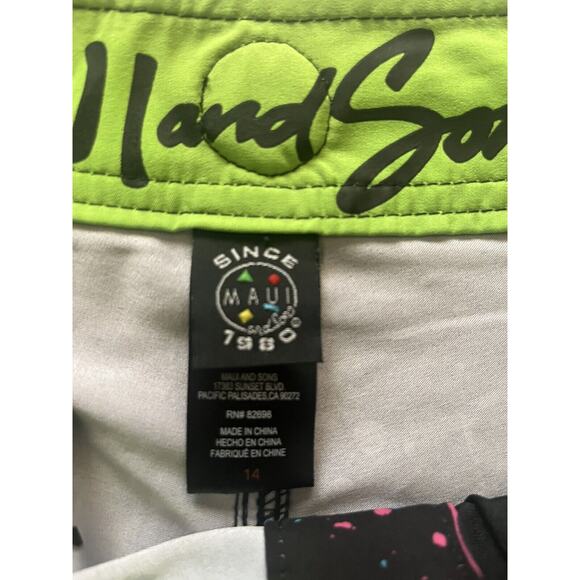 NWT Maui and Sons Boy's Youth Sz 14 Black Print Board Swim Shorts - Picture 3 of 5